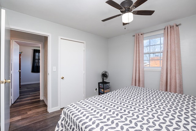 9 Blanche Ave, Williamstown, KY 41097 - bedroom featuring a ceiling fan, baseboards, and dark wood-style floors