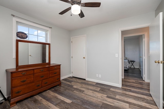 9 Blanche Ave, Williamstown, KY 41097 - bedroom with baseboards, a ceiling fan, and dark wood finished floors
