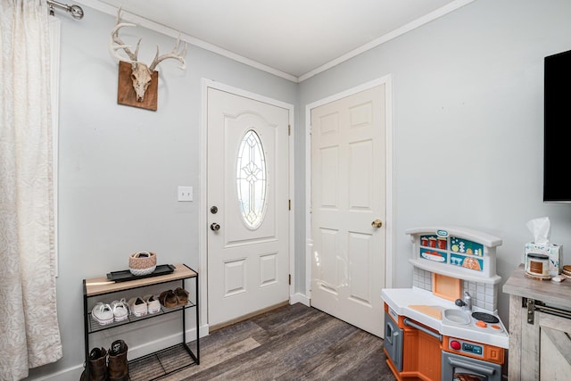 9 Blanche Ave, Williamstown, KY 41097 - entrance foyer with dark wood-type flooring, baseboards, and crown molding