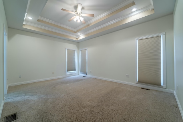 614 Apricot Dr, Richmond, KY 40475 - spare room featuring crown molding, a tray ceiling, a ceiling fan, visible vents, and recessed lighting