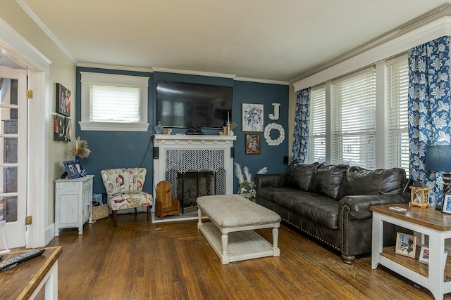264 Houston Ave, Paris, KY 40361 - living area with crown molding, wood finished floors, and a tile fireplace