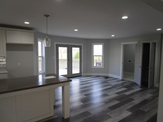596 Overlook Dr, Lancaster, KY 40444 - kitchen with french doors, recessed lighting, white cabinetry, baseboards, and dark wood-style floors