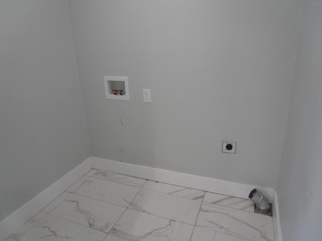 596 Overlook Dr, Lancaster, KY 40444 - clothes washing area featuring electric dryer hookup, baseboards, hookup for a washing machine, and light marble finish flooring