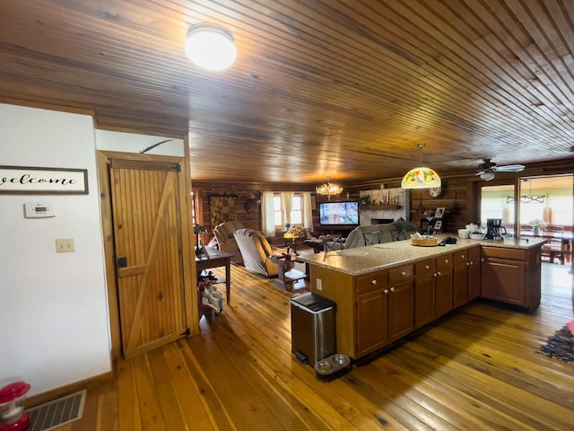 350 Wilderness Ln, Morehead, KY 40351 - kitchen with open floor plan, visible vents, a ceiling fan, and dark wood finished floors