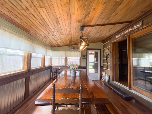 350 Wilderness Ln, Morehead, KY 40351 - dining area featuring wood ceiling, vaulted ceiling, and wood finished floors
