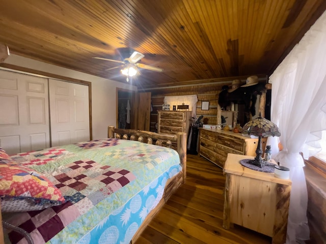 350 Wilderness Ln, Morehead, KY 40351 - bedroom featuring a closet, ceiling fan, wooden ceiling, and wood finished floors