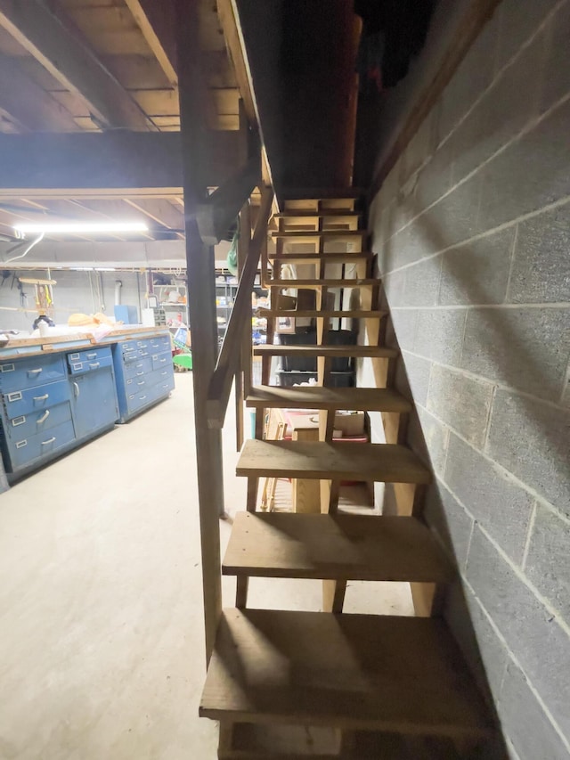 350 Wilderness Ln, Morehead, KY 40351 - staircase with concrete flooring and concrete block wall