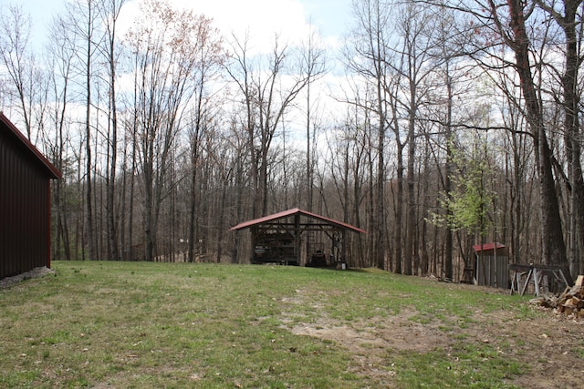 350 Wilderness Ln, Morehead, KY 40351 - view of yard with a detached carport, a pole building, an outdoor structure, and a view of trees