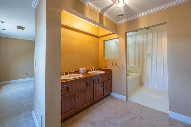 400 Redding Rd Unit 15, Lexington, KY 40517 - bathroom with carpet, a bath, a sink, and crown molding