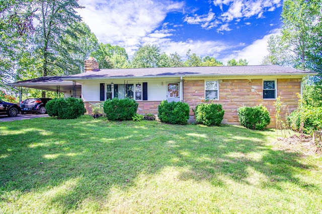 176 Marsee Trl, Corbin, KY 40701 - ranch-style house with an attached carport, a front yard, and a chimney