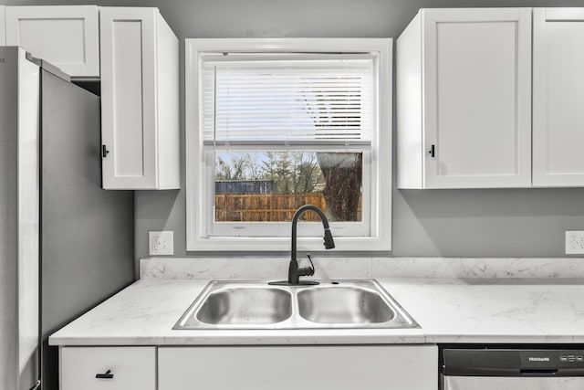 280 Main St, Salt Lick, KY 40371 - kitchen with appliances with stainless steel finishes, a sink, and white cabinets
