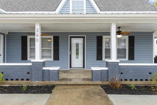 280 Main St, Salt Lick, KY 40371 - property entrance featuring a porch, a shingled roof, ceiling fan, and crawl space