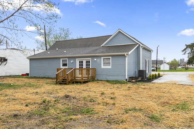 280 Main St, Salt Lick, KY 40371 - rear view of property with a wooden deck, french doors, cooling unit, and roof with shingles