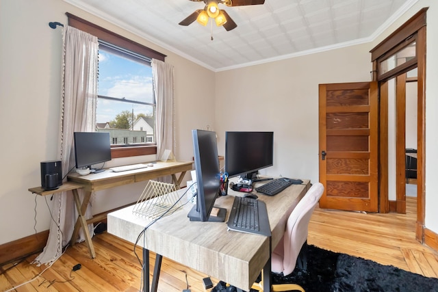 309 W Columbia St, Somerset, KY 42501 - office featuring baseboards, a ceiling fan, crown molding, and wood finished floors