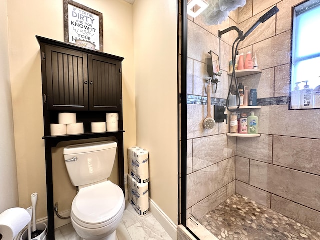3473 Grundy Rd, Somerset, KY 42501 - full bathroom with a shower stall, toilet, marble finish floors, and baseboards