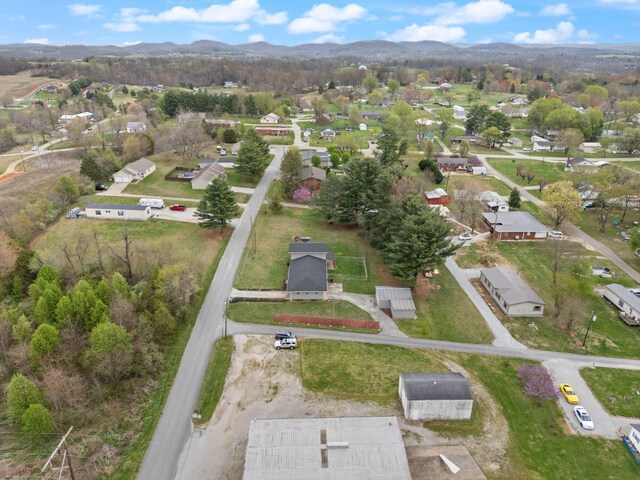 drone / aerial view featuring a mountain view