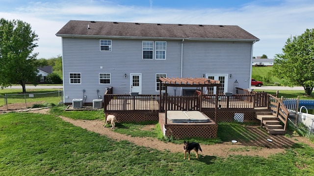 305 Saddle Wood Ct, Berea, KY 40403 - back of house featuring cooling unit, a lawn, a deck, and fence
