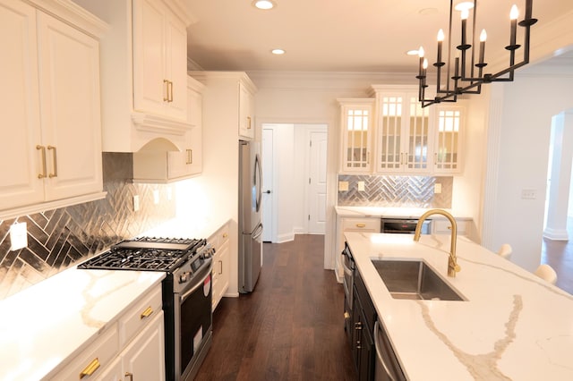 2524 Pascoli Pl, Lexington, KY 40509 - kitchen with appliances with stainless steel finishes, a sink, recessed lighting, white cabinetry, and light stone countertops