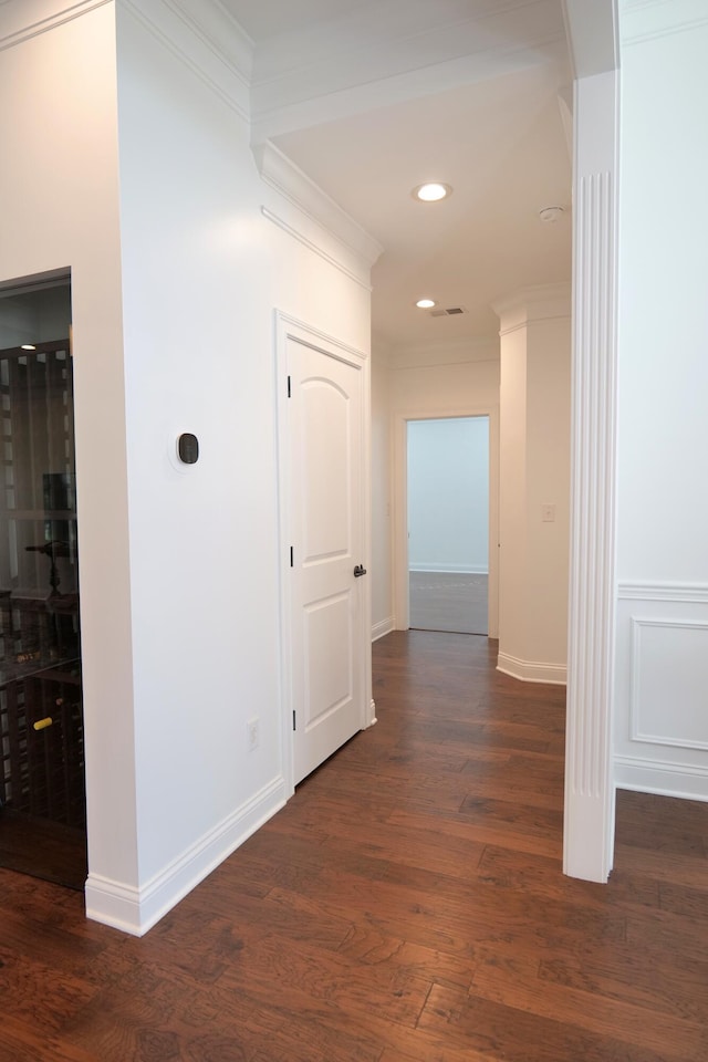 2524 Pascoli Pl, Lexington, KY 40509 - corridor with dark wood-style flooring, baseboards, recessed lighting, and crown molding