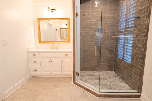 2524 Pascoli Pl, Lexington, KY 40509 - bathroom with baseboards, a stall shower, vanity, and tile patterned flooring