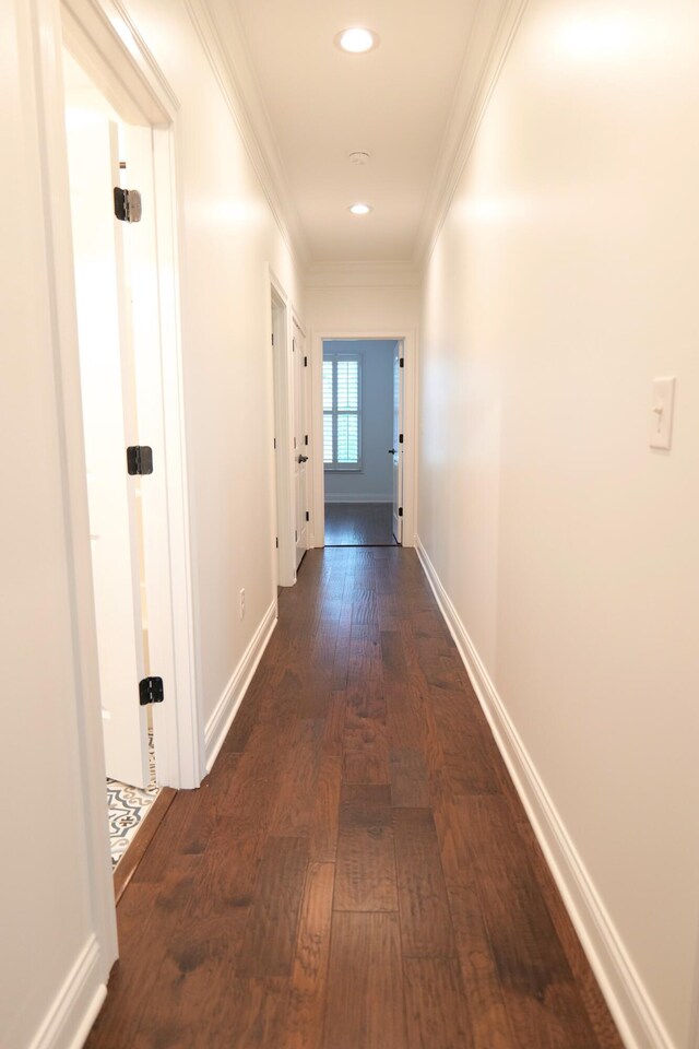 2524 Pascoli Pl, Lexington, KY 40509 - hall with dark wood finished floors, crown molding, baseboards, and recessed lighting