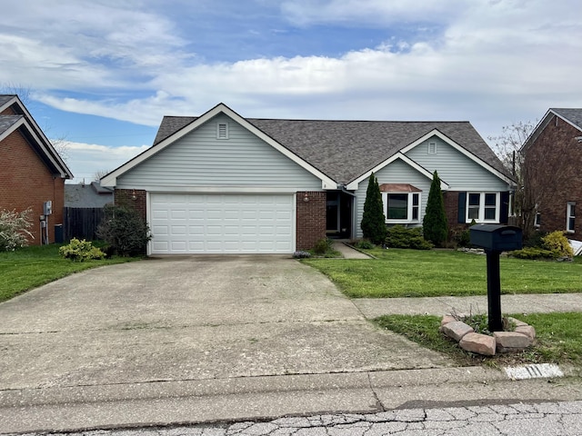 111 Keystone Dr, Richmond, KY 40475 - single story home with a front yard, brick siding, an attached garage, a shingled roof, and concrete driveway