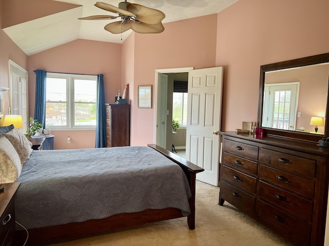 111 Keystone Dr, Richmond, KY 40475 - bedroom featuring multiple windows, light colored carpet, vaulted ceiling, and ceiling fan