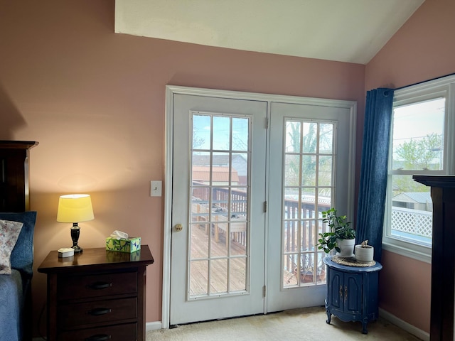 111 Keystone Dr, Richmond, KY 40475 - doorway to outside featuring light colored carpet, baseboards, and lofted ceiling