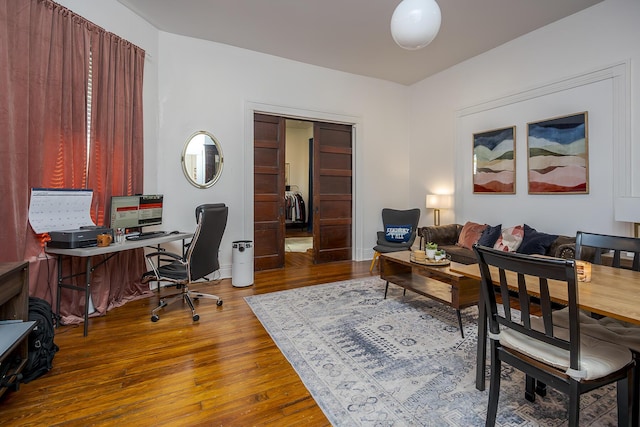 home office featuring wood finished floors