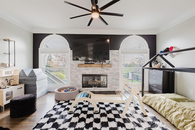 211 Eric Dr, Richmond, KY 40475 - living area with crown molding, plenty of natural light, wood finished floors, and ceiling fan
