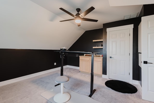 211 Eric Dr, Richmond, KY 40475 - interior space with light carpet, vaulted ceiling, baseboards, and ceiling fan
