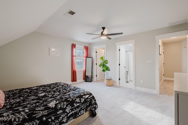 211 Eric Dr, Richmond, KY 40475 - carpeted bedroom featuring vaulted ceiling, visible vents, and ceiling fan