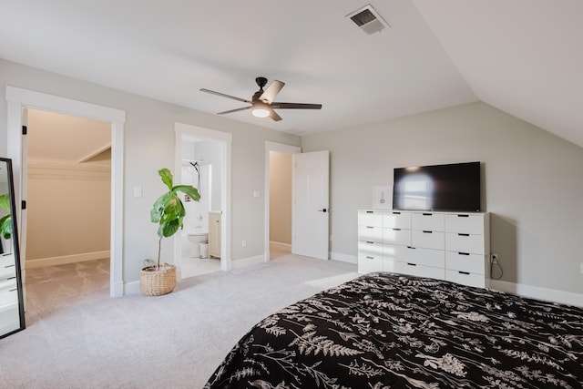 211 Eric Dr, Richmond, KY 40475 - carpeted bedroom featuring vaulted ceiling, a ceiling fan, a spacious closet, baseboards, and visible vents