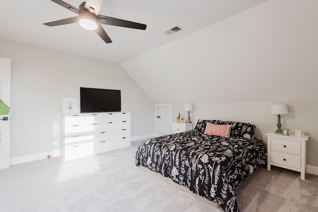 211 Eric Dr, Richmond, KY 40475 - carpeted bedroom featuring lofted ceiling, baseboards, visible vents, and ceiling fan