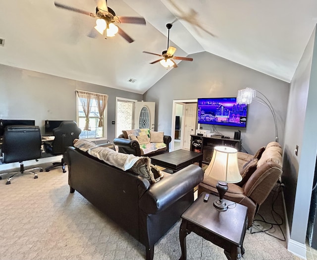 199 Newport Ln, Berea, KY 40403 - carpeted living area with lofted ceiling, a desk, and ceiling fan