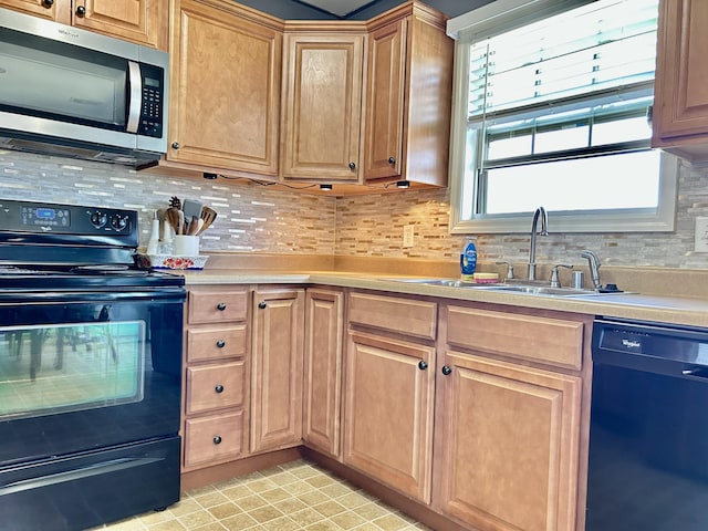 199 Newport Ln, Berea, KY 40403 - kitchen featuring black electric range, stainless steel microwave, dishwashing machine, light countertops, and decorative backsplash
