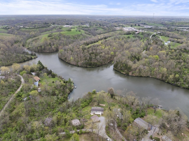 aerial view with a view of trees and a water view