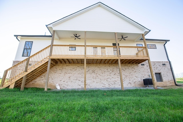 437 Boones Creek Rd, Lancaster, KY 40444 - rear view of property featuring stairs, a deck, central air condition unit, and a ceiling fan