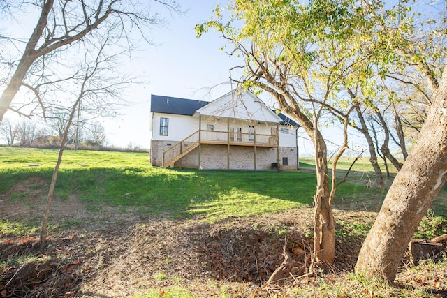 437 Boones Creek Rd, Lancaster, KY 40444 - rear view of property with a yard, stairway, and a wooden deck