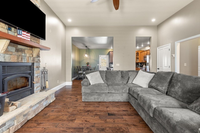 88 Hawkins Ln, Clay City, KY 40312 - living room with baseboards, a ceiling fan, recessed lighting, and dark wood finished floors
