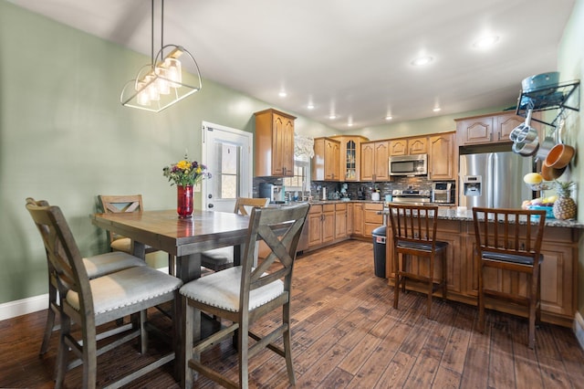 88 Hawkins Ln, Clay City, KY 40312 - dining space featuring dark wood-type flooring, baseboards, and recessed lighting