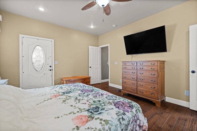 88 Hawkins Ln, Clay City, KY 40312 - bedroom featuring hardwood / wood-style floors, baseboards, a ceiling fan, and recessed lighting