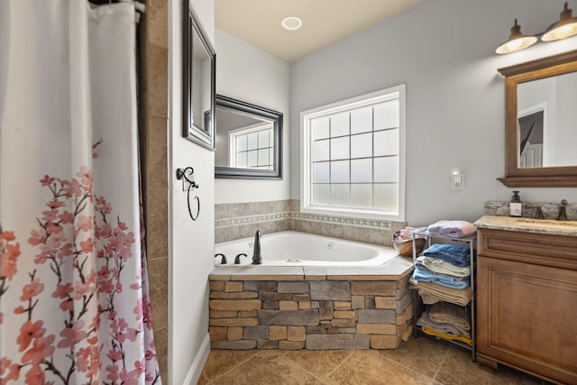88 Hawkins Ln, Clay City, KY 40312 - bathroom with curtained shower, vanity, and a garden tub
