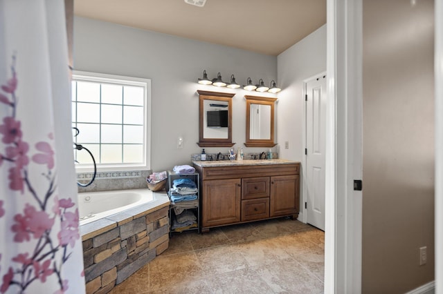88 Hawkins Ln, Clay City, KY 40312 - full bathroom with tile patterned floors, vanity, and tiled tub