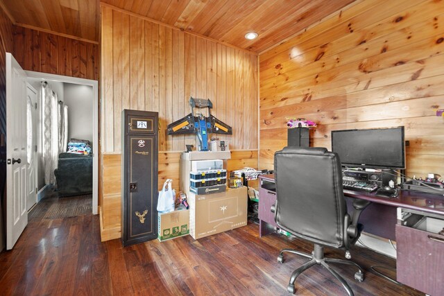 88 Hawkins Ln, Clay City, KY 40312 - office area with wood ceiling, wood finished floors, and wooden walls