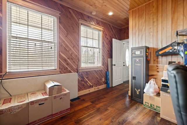 88 Hawkins Ln, Clay City, KY 40312 - miscellaneous room featuring wooden ceiling, wood walls, recessed lighting, and hardwood / wood-style flooring