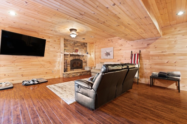 88 Hawkins Ln, Clay City, KY 40312 - living room with wooden ceiling, wooden walls, and hardwood / wood-style flooring