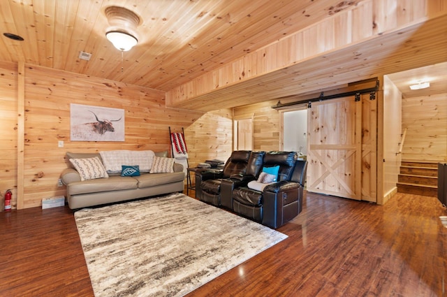 88 Hawkins Ln, Clay City, KY 40312 - living area with wood finished floors, wood walls, and a barn door