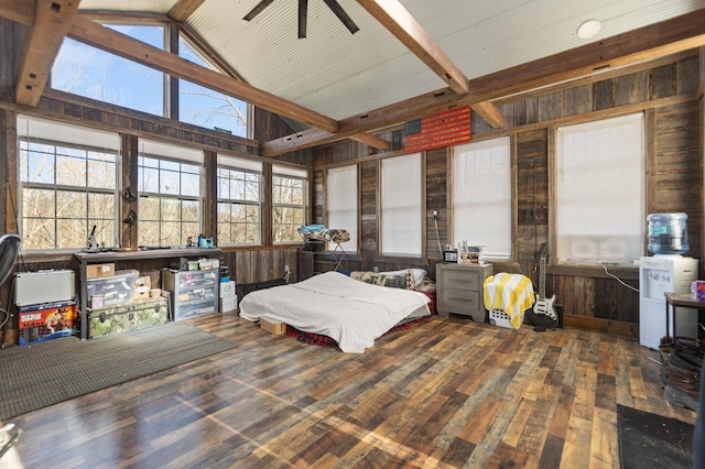 88 Hawkins Ln, Clay City, KY 40312 - bedroom with beam ceiling, high vaulted ceiling, and hardwood / wood-style floors