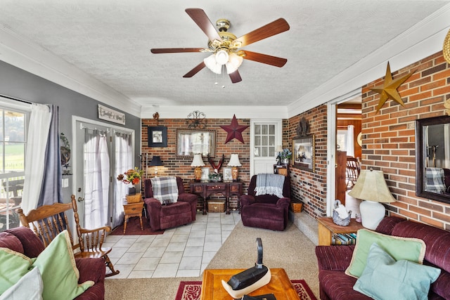 5245 US-68 W, Gravel Switch, KY 40328 - tiled living room with brick wall, a textured ceiling, and ceiling fan